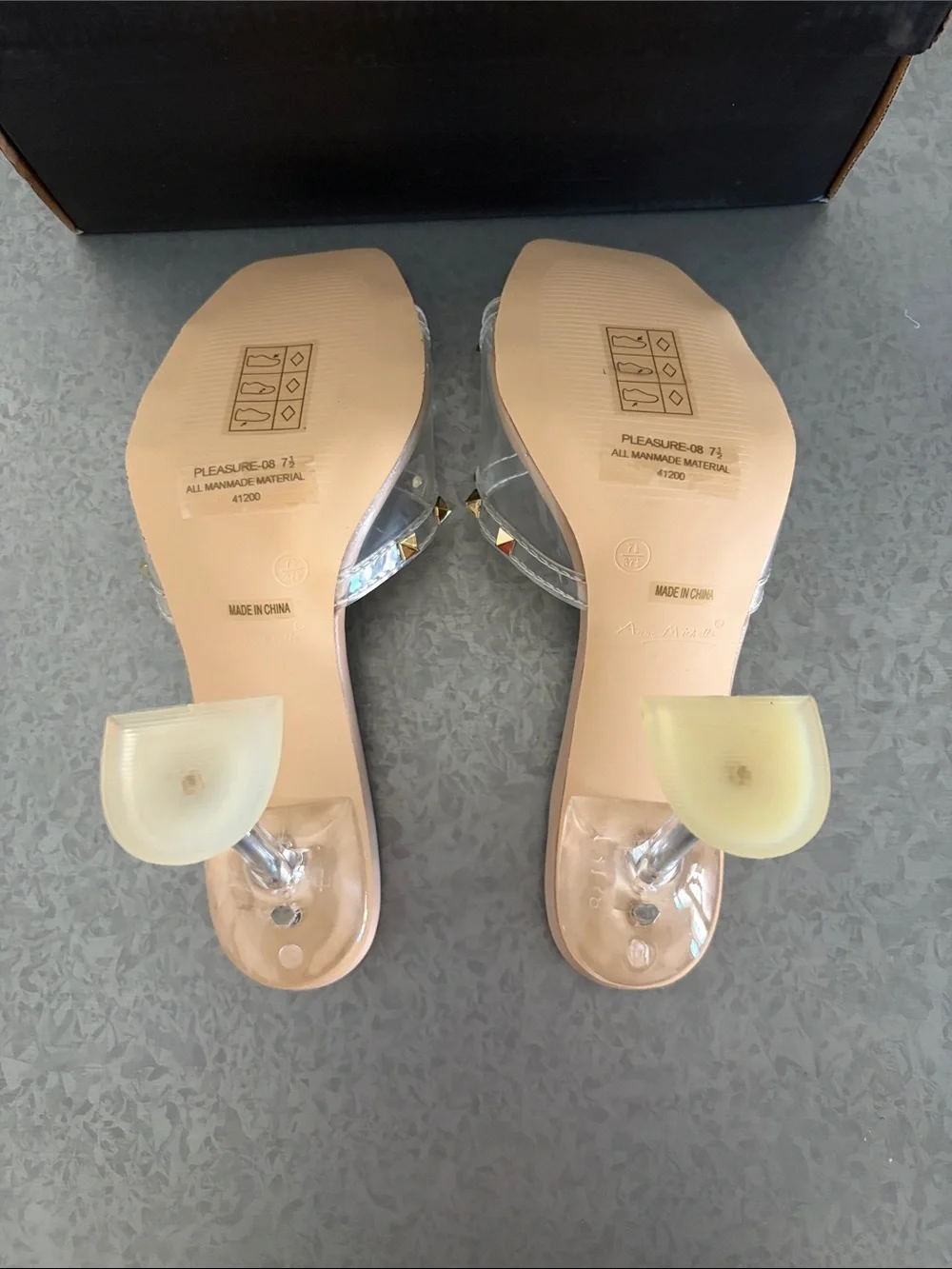 Anne Michelle Pleasure-08 Clear Studded Heels Nude Gold Size 7.5